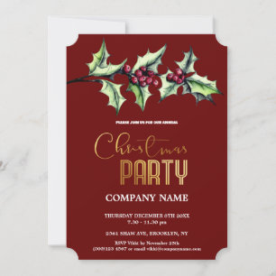  Modern Chic Corporate Christmas Watercolor Red Invitation