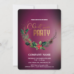 Modern Chic Corporate Christmas Watercolor Wreath Invitation