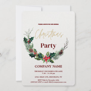  Modern Chic Corporate Christmas Watercolor Wreath Invitation