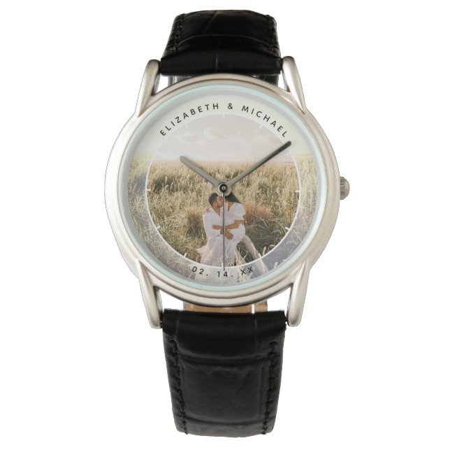 Modern Chic Couple Wedding Anniversary Photo Watch (Front)