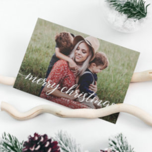 Modern Chic Custom 2 Photos Merry Christmas Family Holiday Card