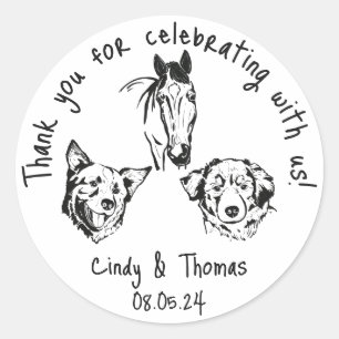 Modern Chic Custom Funny Pet Wedding Favour Classic Round Sticker
