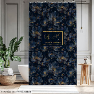 Modern Chic Custom Name Floral Shower Curtain