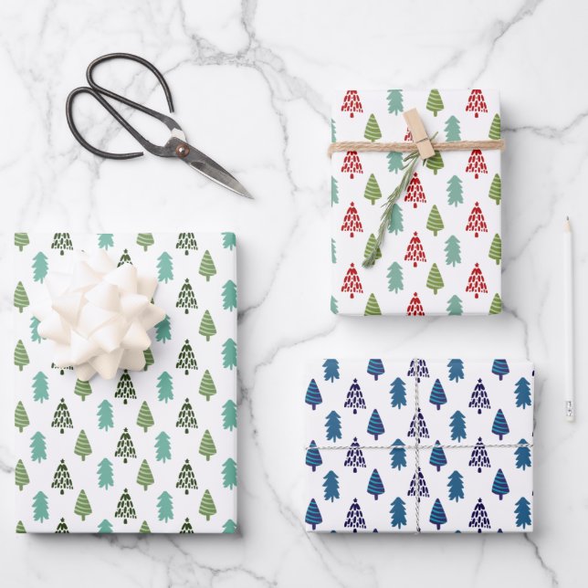 Modern Chic Cute Christmas Tree  Wrapping Paper Sheet (Front)