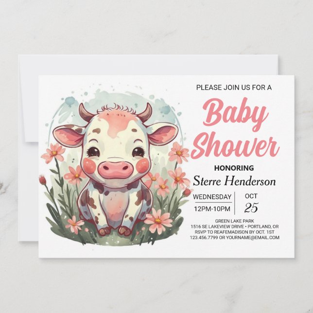 Modern Chic Cute Cow Baby Shower Invitation (Front)