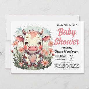 Modern Chic Cute Cow Baby Shower Invitation