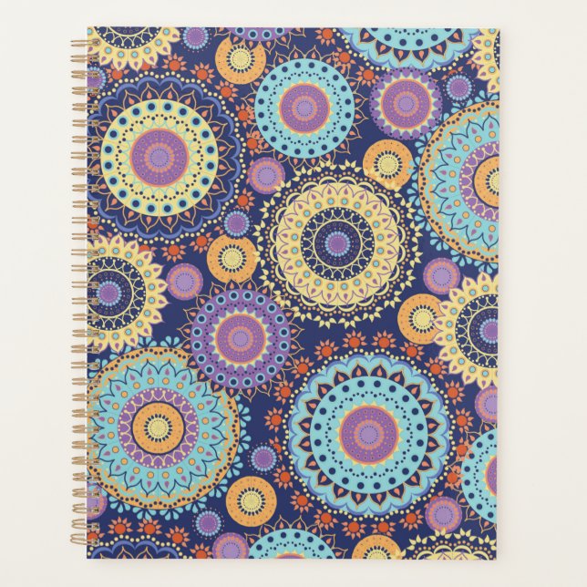 Modern Chic Cute Trendy Colourful Navy Pattern Planner (Front)