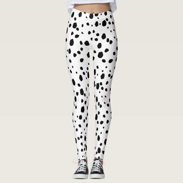 Modern Chic Dalmatian Dog Animal Print Pattern Leggings (Front)
