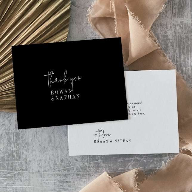 Modern Chic Dark Black Flat Wedding Thank You Card (Creator Uploaded)
