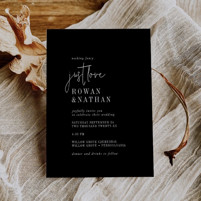 Modern Chic Dark Black Just Love Wedding Invitation (Creator Uploaded)