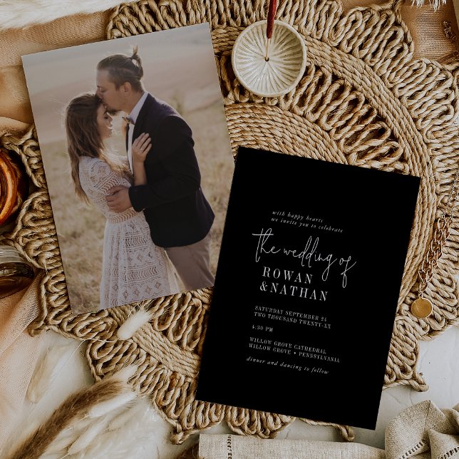 Modern Chic Dark Black Photo Back Wedding Invitation (Creator Uploaded)