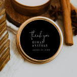 Modern Chic Dark Black Thank You Stickers<br><div class="desc">These modern chic dark black thank you stickers are perfect for a simple wedding reception. The minimal boho design features rustic unique and stylish bohemian typography in a sophisticated and moody dark black. Personalise the sticker labels with your names, and the date. These stickers can be used for a wedding...</div>