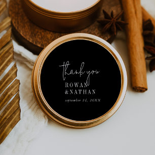 Modern Chic Dark Black Thank You Stickers