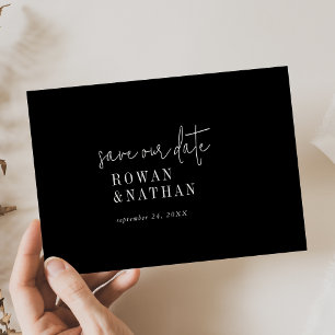 Modern Chic Dark Black Wedding Save The Date