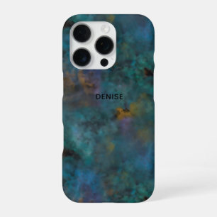 Modern Chic Dark Green Blue Tie Dye Name Custom iPhone 16 Pro Case