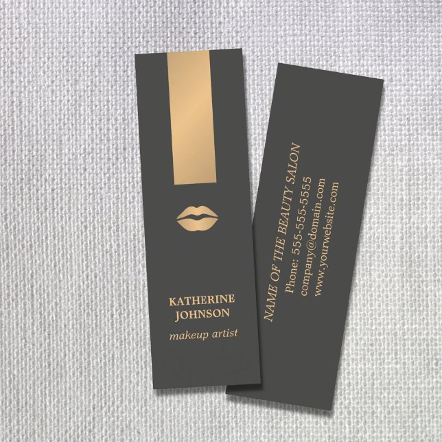 Modern Chic Dark Grey Faux Gold Lips Makeup Artist Mini Business Card (Creator Uploaded)