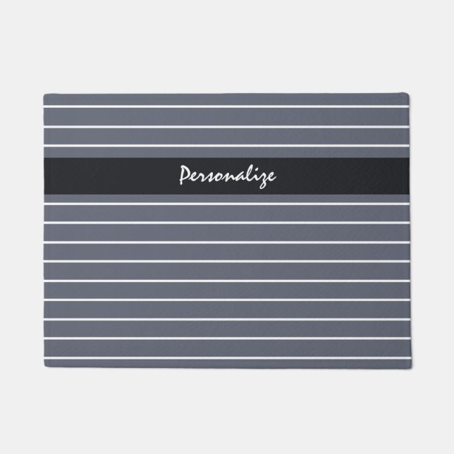 Modern Chic Dark Grey Thin Stripes With Name Doormat (Front)