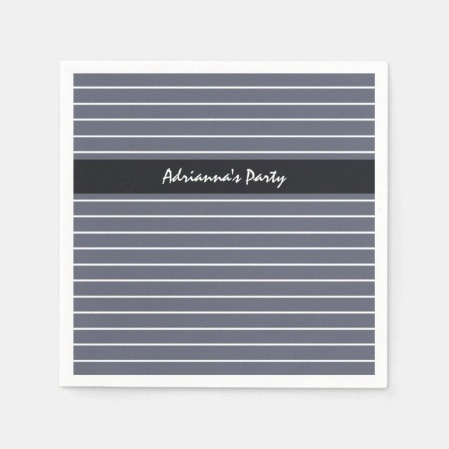 Modern Chic Dark Grey Thin Stripes With Name Napkin (Front)