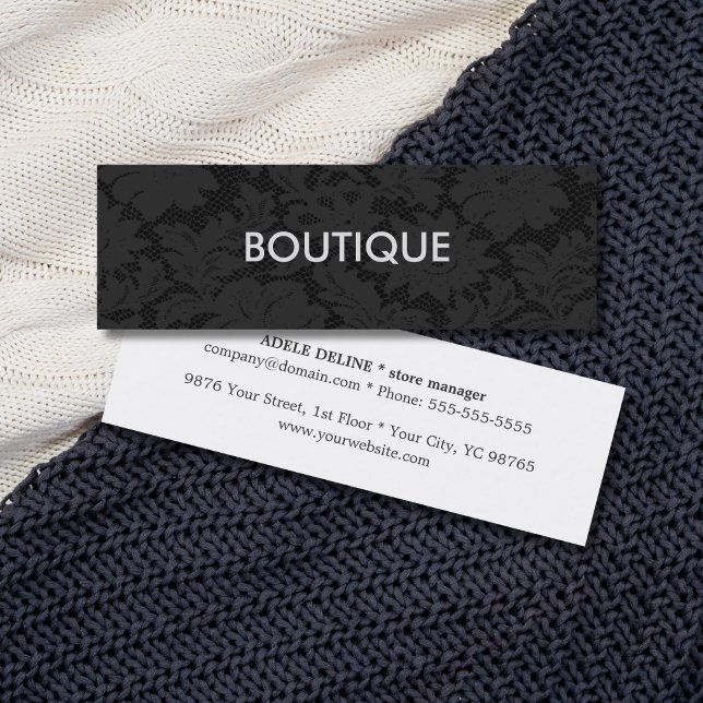 Modern Chic Dark Lace Fashion Boutique Mini Business Card (Creator Uploaded)