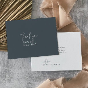 Modern Chic Dark Navy Blue Flat Wedding Thank You Card