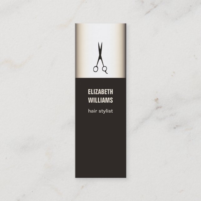 Modern Chic Dark Scissor Hair Stylist Mini Business Card (Front)