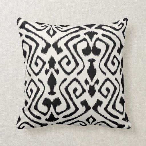 Image of Modern chic decorative black and white ikat pillow