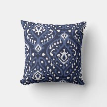 Modern chic decorative blue and white ikat pillow