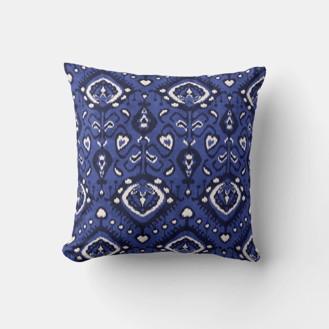 Modern chic decorative blue and white ikat pillow (Front)
