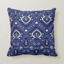 Modern chic decorative blue and white ikat pillow