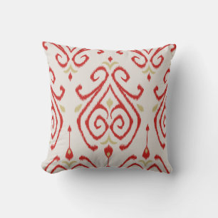 Modern chic decorative red gold beige ikat pillow