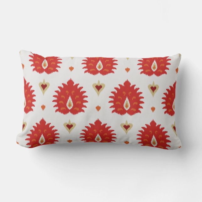 Modern chic decorative red gold white ikat pillow (Front)