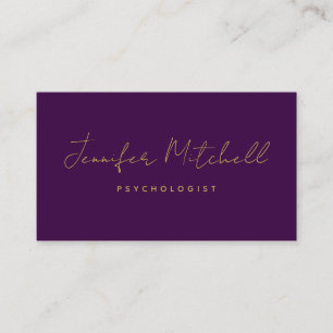 Modern Chic Deep Purple Gold Hand Written QR Code Business Card