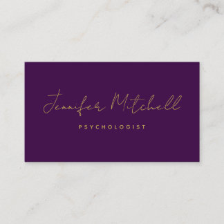 Modern Chic Deep Purple Gold Hand Written QR Code  Business Card