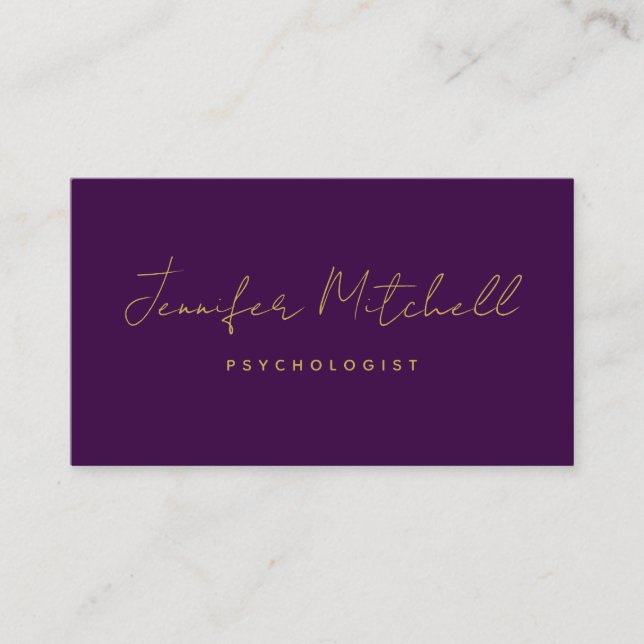 Modern Chic Deep Purple Gold Hand Written QR Code  Business Card (Front)