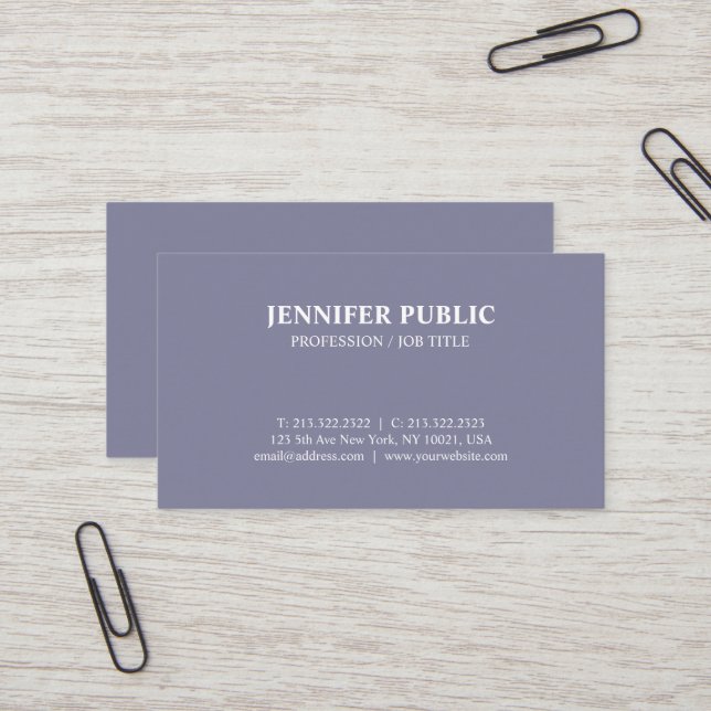 Modern Chic Design Purple Violet Creative Plain Business Card (Front/Back In Situ)