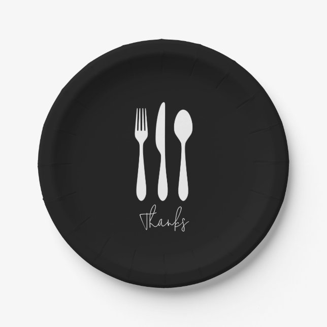 Modern Chic Dinner Thanks Black Paper Plate (Front)