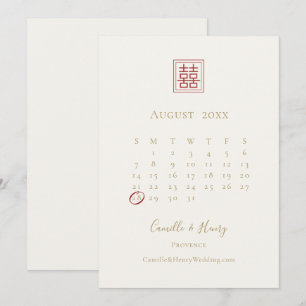 Modern Chic Double Happiness Ivory Gold Wedding   Save The Date