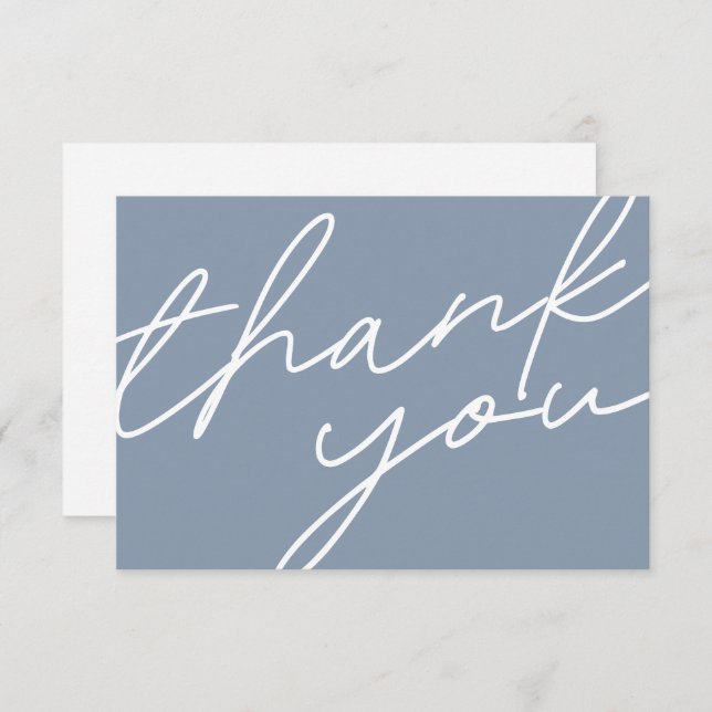 Modern Chic Dusty Blue Calligraphy Script Wedding  Thank You Card (Front/Back)
