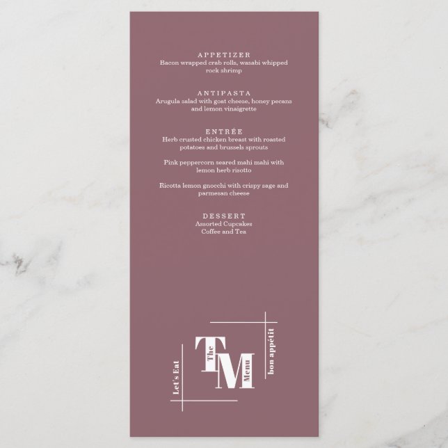 Modern Chic Dusty Purple Minimal Wedding Thank You Menu (Front)