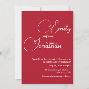 Modern Chic Editorial Deep Red Photo Wedding Invitation