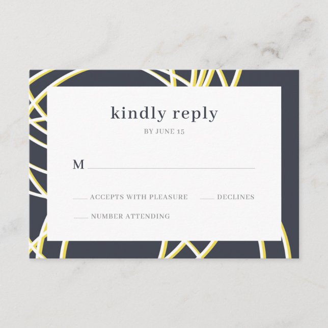 Modern Chic Elegant Blue Yellow Wedding RSVP Enclosure Card (Front)