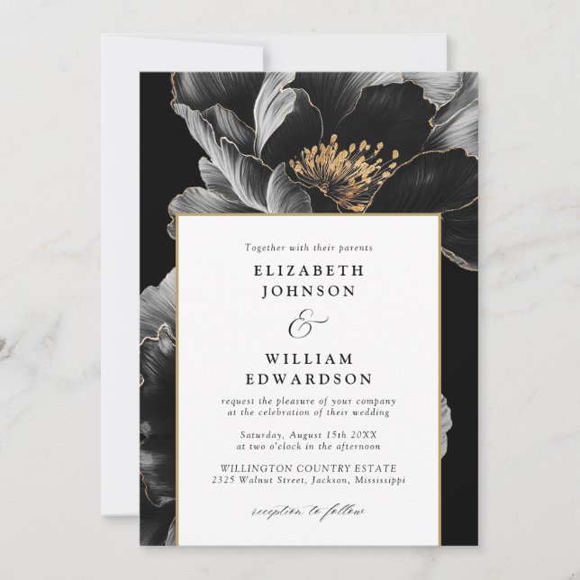 Modern Chic Elegant Floral QR Code Wedding Invitation (Front)