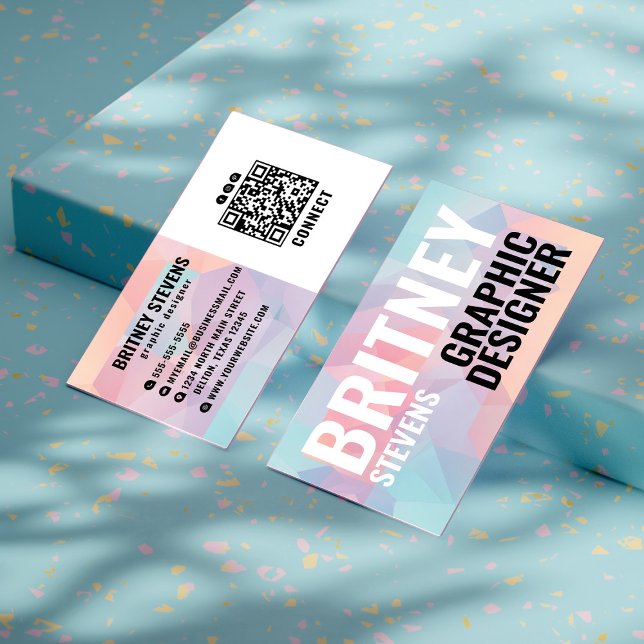 Modern Chic Elegant Geometric Pastel Triangle QR Business Card (Creator Uploaded)