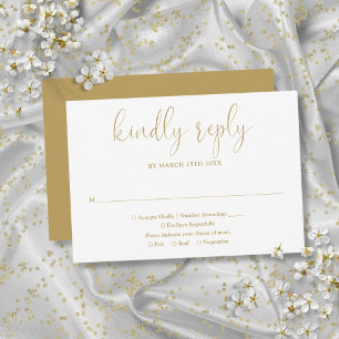 Modern Chic Elegant Gold Script Wedding RSVP Card