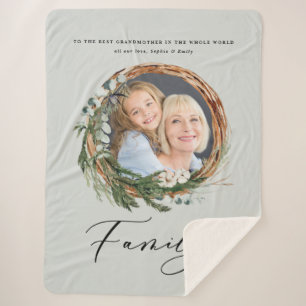 Modern chic elegant leafy wreath photo family sherpa blanket