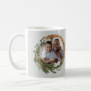 Modern chic elegant leafy wreath photo grandfather coffee mug