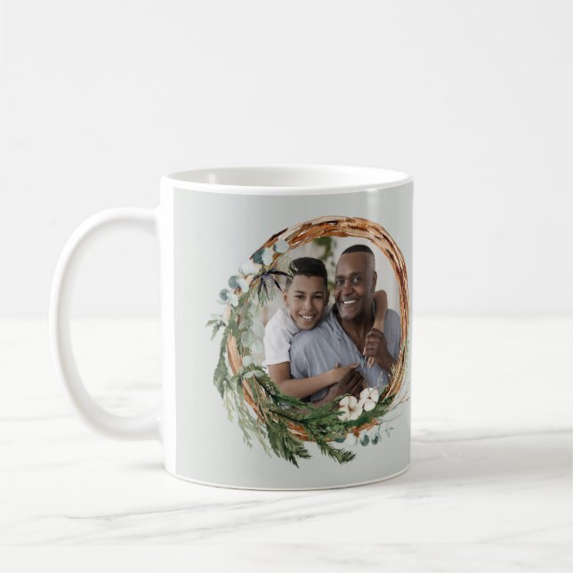 Modern chic elegant leafy wreath photo grandfather coffee mug (Left)