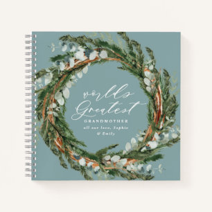 Modern chic elegant leafy wreath photo grandmother notebook