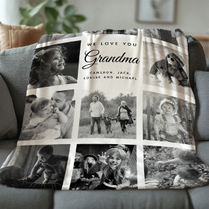 Modern Chic Elegant Photo Collage Grandma Family Sherpa Blanket
