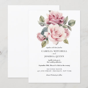 Modern Chic Elegant Romantic Pink Rose Wedding Invitation